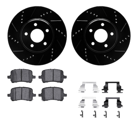 DYNAMIC FRICTION CO 8312-53004, Rotors-Drilled, Slotted-BLK w/ 3000 Series Ceramic Brake Pads incl. Hardware, Zinc Coat 8312-53004